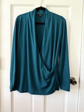 Talbots Teal Surplice Long-Sleeve Knit Top